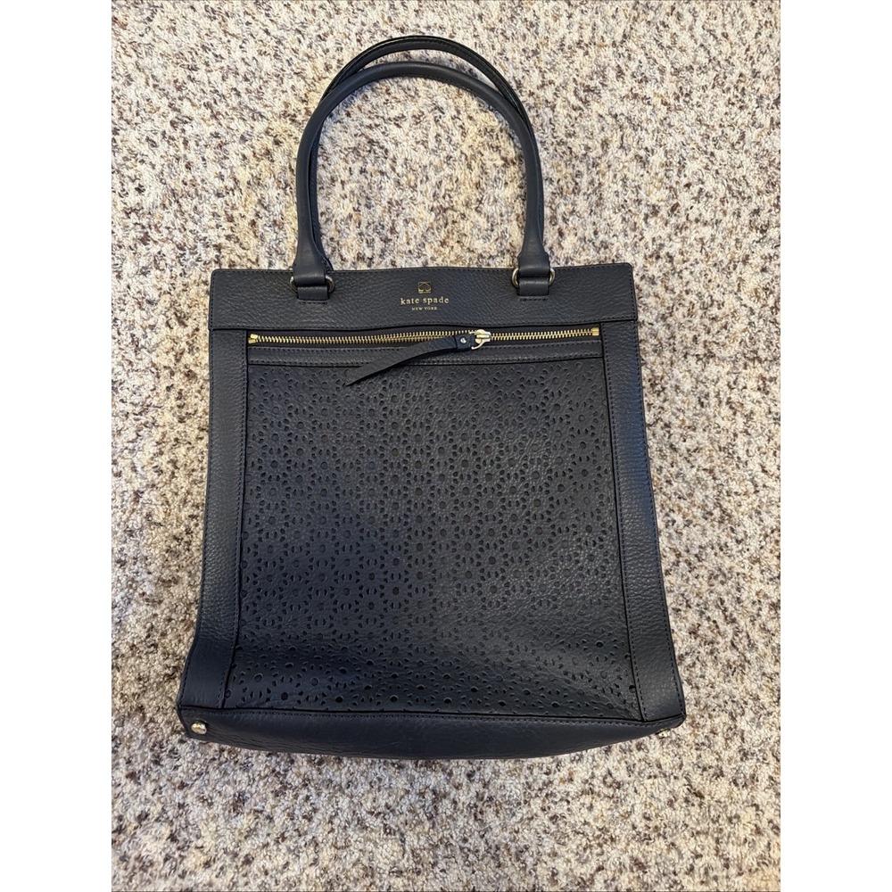 Kate Spade Charcoal Gray Perri Lane Perforated Pebble Leather Tote 2 Handles